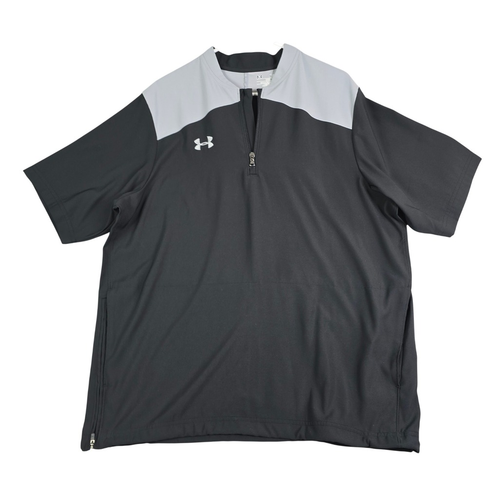 Under Armour Triumph Cage Baseball Jacket Mens Medium Black Grey 1/4 Zip Warm Up